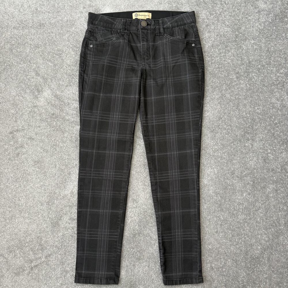 Democracy Pants Womens 4 Black Gray Plaid Ankle Skinny Stretch Modern Ab Tech